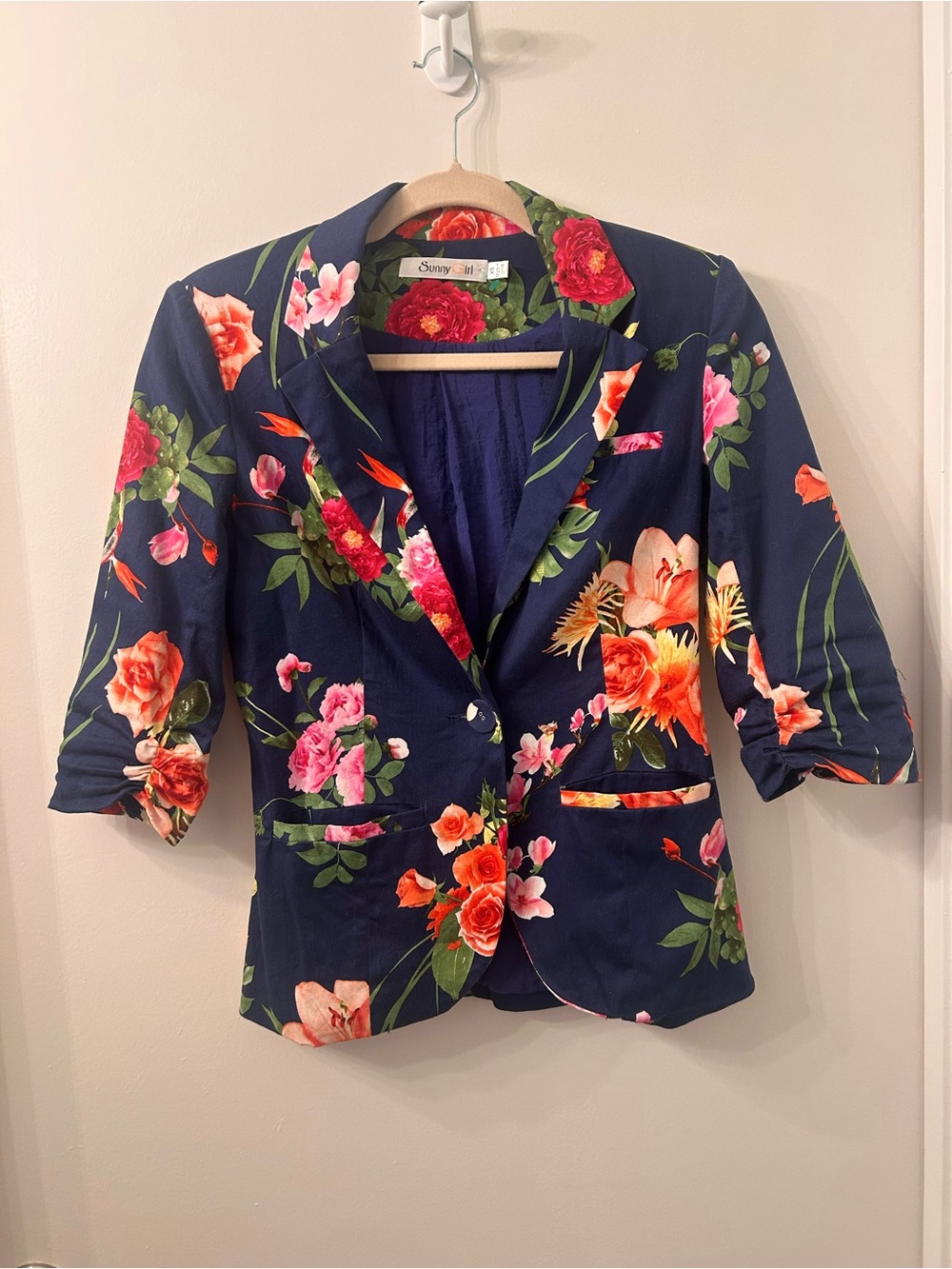 Sunny Gorl Floral Navy Blazer - Women's 3/4 Sleeve Jacket